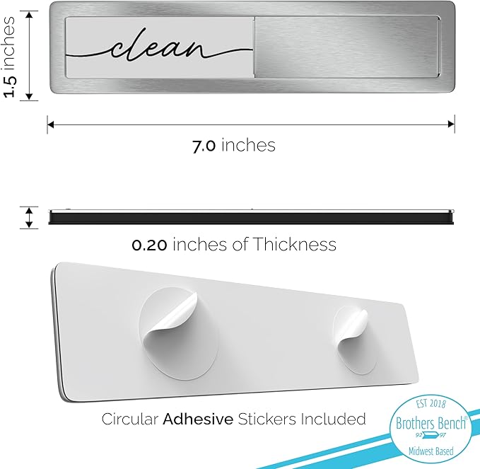 Stainless Steel Clean Dirty Magnet for Dishwasher, Black & White Script Dishwasher Magnet Clean Dirty Sign, Premium Clean/Dirty Dish Washer Magnets with Protective Backing, Rustic Kitchen Dish Sign