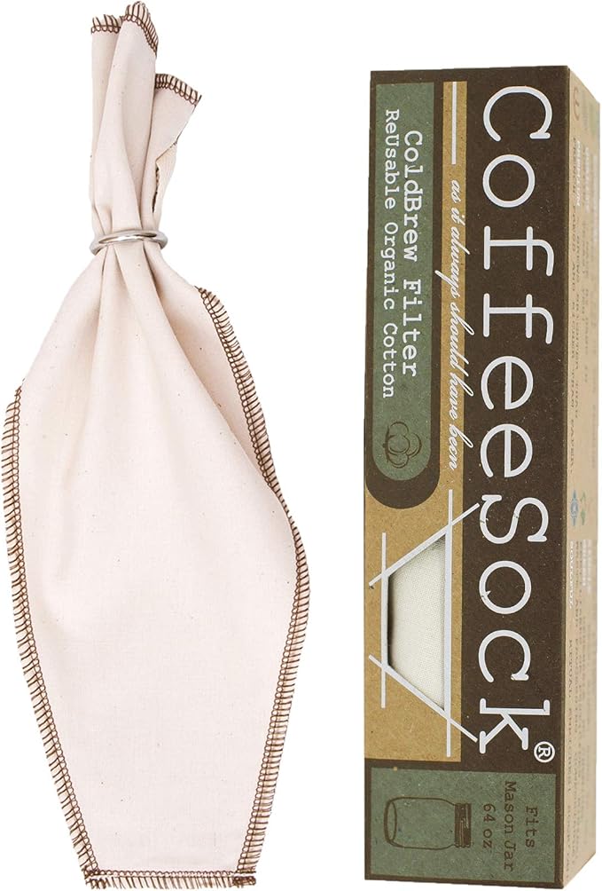 CoffeeSock ColdBrew Filter - GOTS Certified Organic Cotton Reusable Coffee Filter (CB64-01)