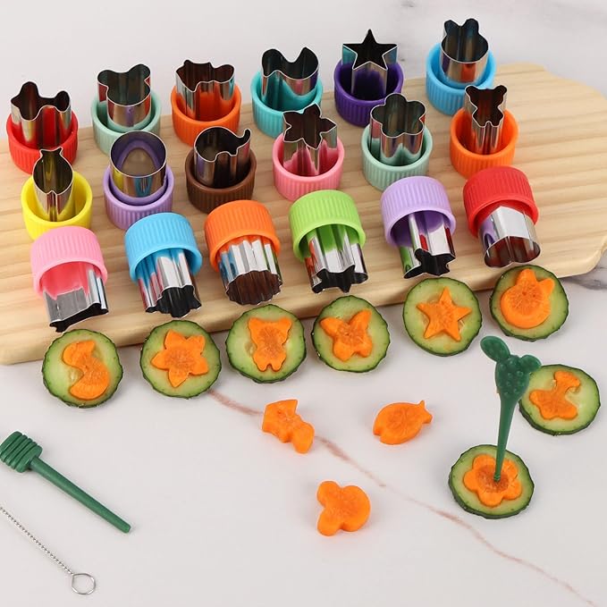21Pcs Vegetable Cutter Shapes Set - 18Pcs Fruit Shape Cutters and 3Pcs Food Cutters Tools Accessories for Kids Lunch
