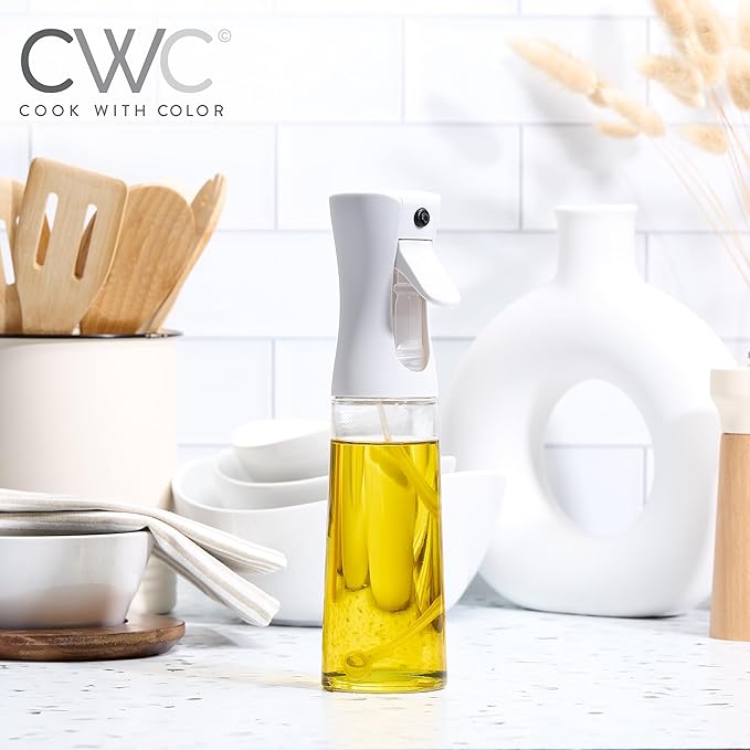 COOK WITH COLOR Glass Oil Sprayer for Cooking, BBQ, Salad Olive Oil Spray Bottle with Non-Slip Handle, Oil Sprayer Bottles for Healthy Eating, Grey