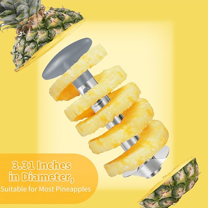 Pineapple Corer, [Upgraded, Reinforced, Thicker Blade] Newness Premium Pineapple Corer Remover, Stainless Steel Pineapple Core Remover Kitchen Tool with Sharp Blade for Diced Fruit Rings, Gray