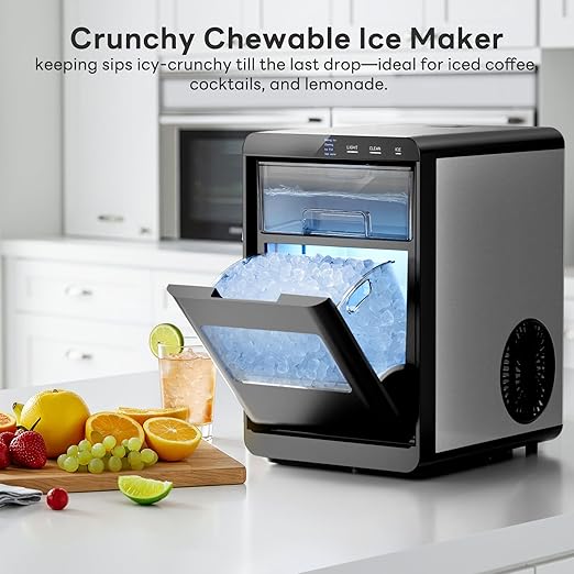 Countertop Nugget Ice Maker, Produces 44lbs Daily, Rapid 15-Min Sonic Ice Machine with Self-Cleaning, 1.8L Water Tank, Quiet Pebble Crushed Ice Maker for Kitchen, Office & RV