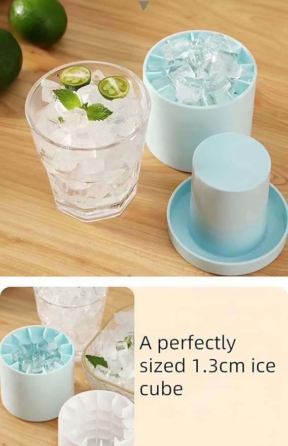 3D Upgraded Silicone Ice Cube Tray with Easy Release-30 Cubes, Leak-Proof&Space-Saving for Freezer,RV,Office-BPA-Free Fast Ice Maker for Drinks,Cocktails, Party (Includes Travel Ice Bucket) (Blue)