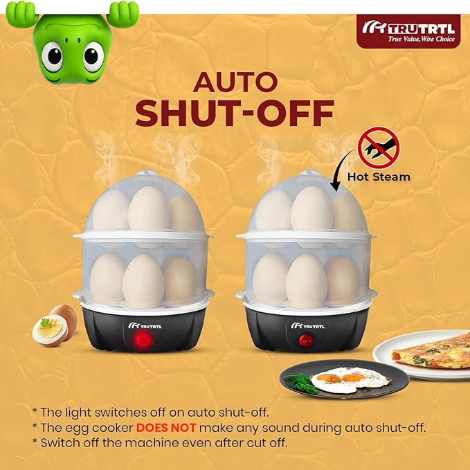 truTRTL 4 in 1 electric egg cooker | Boils upto 14 eggs | Poacher | Omelet maker | Vegetable steamer, dumpling & More | Royal Black