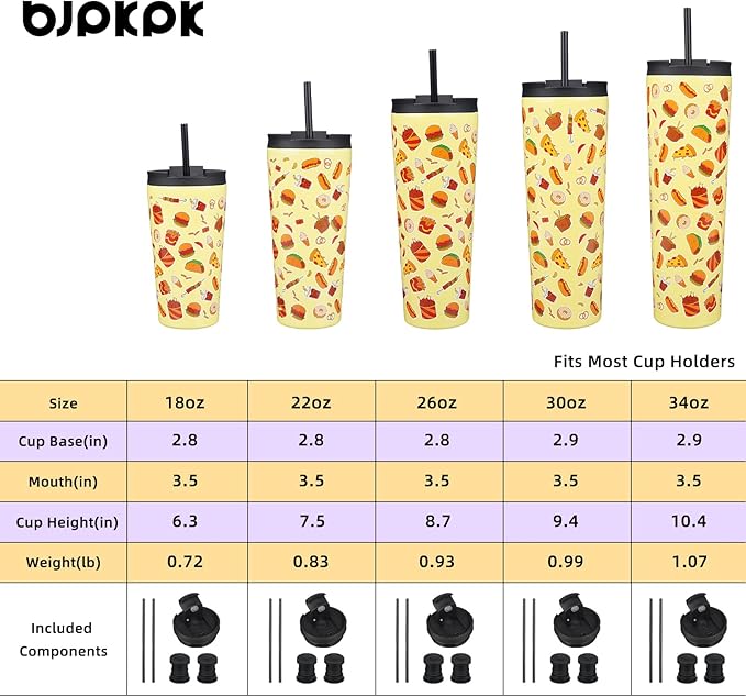 BJPKPK 34oz Skinny Tumbler With lid And Straw Stainless Steel Travel Coffee Mug Insulated Tumblers Cups,Yummy