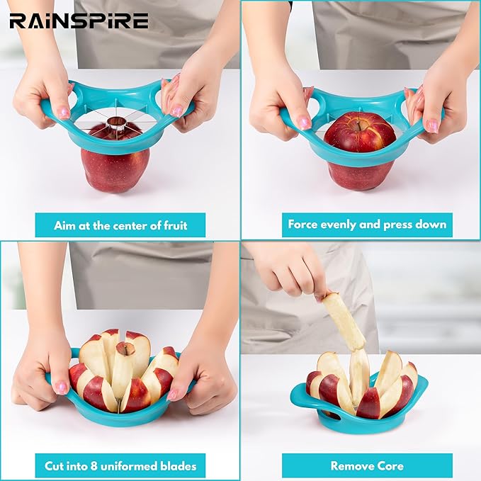 Rainspire Apple Cutter 8 Slices, 8 Blade Apple Slicer and Corer, Apple Corer Tool with Stainless Steel Blades, Super Sharp Fruit Cutter Fruit Slicer, Blue