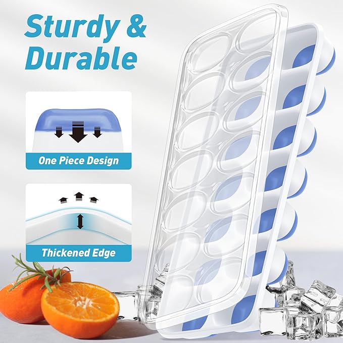 ChefAide Ice Cube Tray with Lid, 4 Packs 56 Cubes Durable Stackable Ice Cube Trays for Freezer with Removable Lids, Easy-Release Plastic & Silicone Ice Tray for Cocktail, Coffee