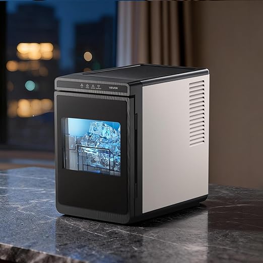 VEVOR Countertop Ice Maker, 22 lbs per Day, Self-Cleaning Portable Machine with Tong, Drawer-Style Ice Access, Ice-Making Machine with Large Square Cubes, for Cocktails & Whiskey