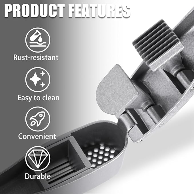 Garlic Press and Peeler Set - Silicone Garlic Peeler Tube Roller and Aluminium Garlic Press with Built-In Cleaning Tool Garlic Crusher, Mincer & Peeler for Unpeeled Garlic Cloves