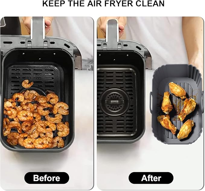 Silicone Air Fryer Liners 2 Pack, Reusable Compatible for Ninja Foodi DZ201, DZ401, DZ550, COSORI, Chefman, Instant, and 6-in-1 8-10QT Baskets