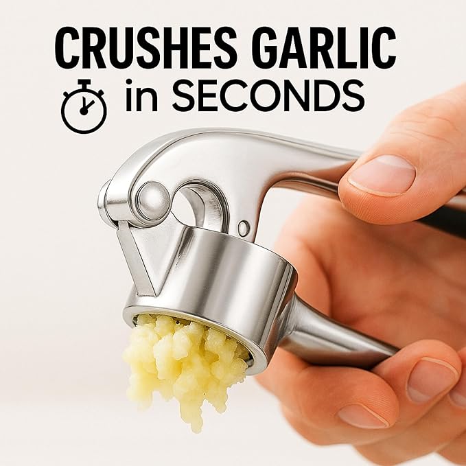 CASAFOYER Garlic Crusher Stainless Steel | Mincer Tool | Rustproof Garlic Masher | Garlic Press | Easy to Clean & Squeeze | Travel Friendly | Dishwasher Safe Presser (Silver)