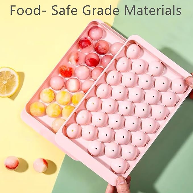 Round Ice Cube Tray with Lid, Mini Ice Ball Maker Mould for Freezer 33 Reusable Sphere Circle Ice Making Mold Easy Release for Water Cocktail Whiskey Coffee