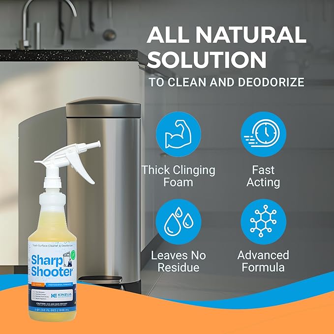 KINZUA ENVIRONMENTAL Sharpshooter, Heavy-Duty Trash Can Odor Eliminator & Degreaser, Garbage Surface Cleaner and Deodorizer Foam, Professional-Grade, Fresh Citrus Scent, 32 oz, Pack of 2
