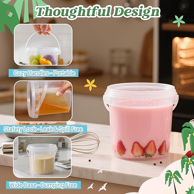 Clear Plastic Cups with Lid and Straw, Reusable Drink Bucket with Handle for Iced Coffee, Smoothie, Ice Cream - Sturdy Food Safe Party Cups for Pool, Beach, Birthday Parties (8, 32 oz)