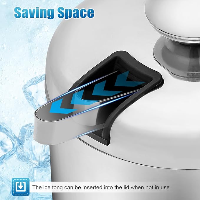 Stainless Steel Ice Buckets 1.3L/4.91gal Portable Ice Bucket with Lid & Strainer & Tong Double Wall Ice Barrel Ice Cube Container for Cocktail Party Event Camping 5.5 x 8.9 in