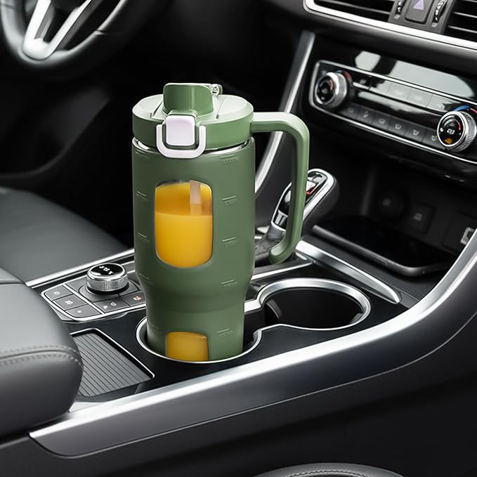 32oz Glass Tumbler with Straw Handle and 2-IN-1 Sip & Spout Lid, Reusable Iced Coffee Cup for Smoothie, Matcha, Leakproof Glass Water Bottle with Straw and Silicone Sleeve, BPA Free-Olive