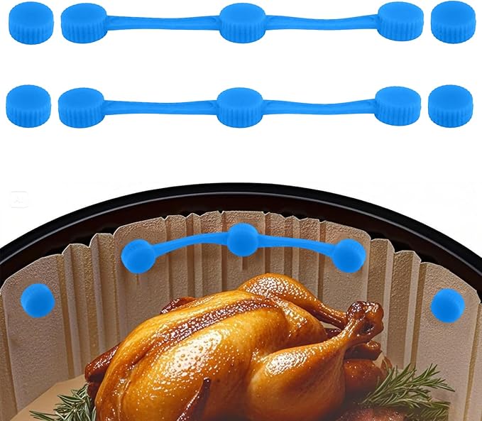 2 Sets Air Fryer Magnet Silicone Buckle, Secure Locking Parchment Liners Heat-Resistant & Prevent Paper Burns Magnetic Clips Holder for All Iron Airfryer Accessories (Blue)