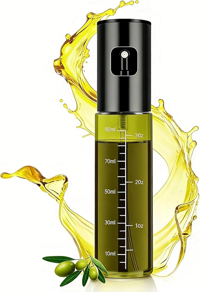 Cooking Oil Spray Bottle, Olive Oil and Avocado Oil Spray Bottle, 100ml Olive Oil Spray Bottle, Kitchen Tools, Air Fryer, Salad, Frying, Grilling (light-blocking glass)-Black