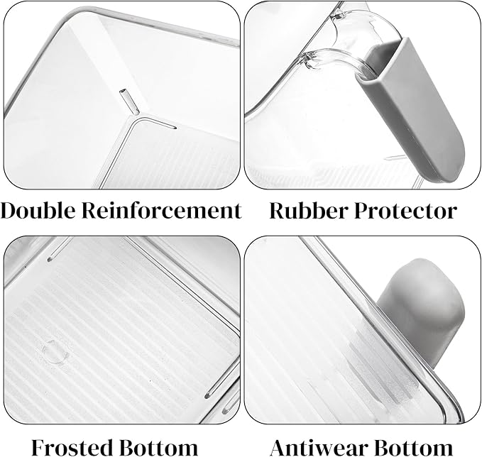 Pumtus 4 Pack Clear Ice Bins for Freezer, Plastic Ice Bucket with Flexible Scoop & Ice Tong, Pull Out Handle Ice Container, Kitchen Food Storage Organizer, Pantry Canister for Wine Beverage Fruit