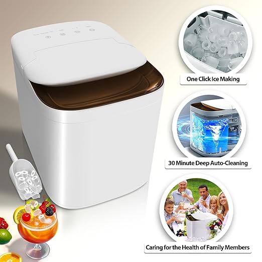 Smart Countertop Ice Makers, Deeper Self-Cleaning in 30-Minute, 33lbs/24H, 6 Mins 9 Bullet Ice, Portable Ice Maker Machine with APP Remote Control & Compact White Design for Kitchen Home Office RV