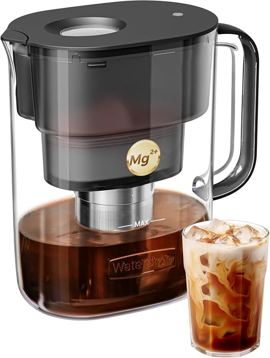 Waterdrop Cold Brew Coffee Maker with 1 Magnesium Water Filter for Well-Balanced Acidity, Unlocks Aroma, BPA-Free Cold Brew Pitcher, Stainless Steel Filter for Iced Coffee, Tea, Lemonade, Black