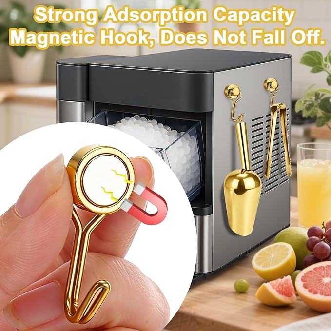 Stainless Steel Ice Scoop for Freezer with Magnetic Hook - Ice Scoop for GE Profile Opal 2.0 Nugget Ice Maker, for Kitchen Bar Party Accessories (6OZ- Gold)