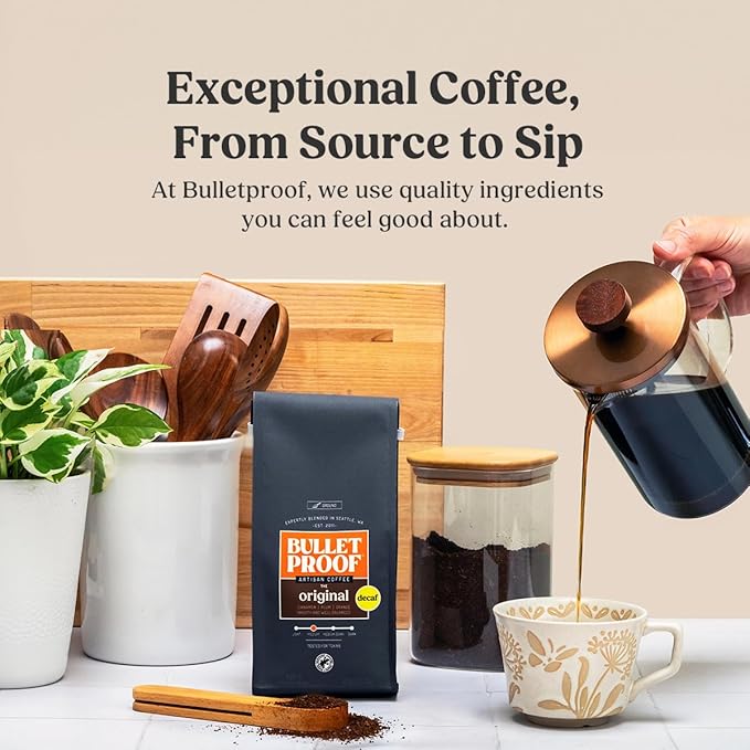 Bulletproof Original Medium Roast Ground Decaf Coffee, 12 Ounces, 100% Arabica Coffee, Clean Coffee Tested for Toxins