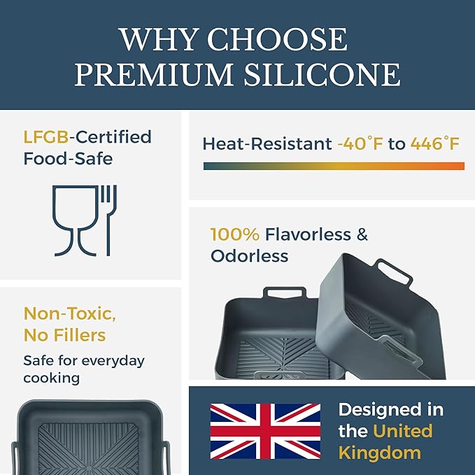 2pcs Silicone Air Fryer Liners, 10 QT, Air Fryer DZ401 DZ550 DZ201 Air Fryer Accessories, Reusable, Dual Air Fryer Silicone LIner, 2.63 Thick Premium