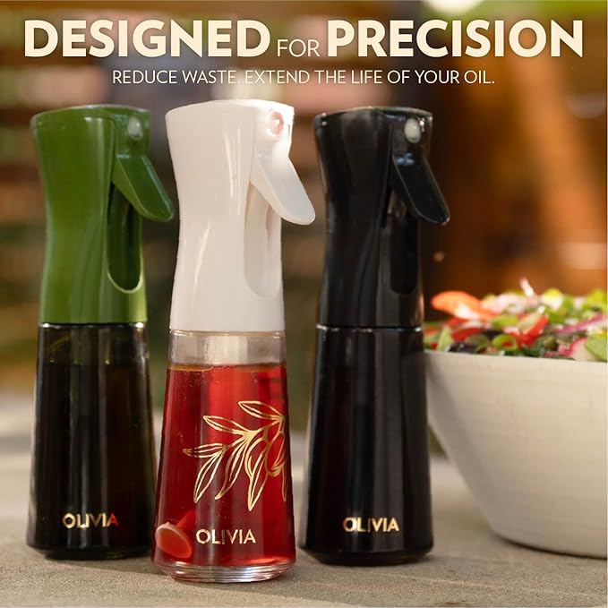 FLAIROSOL OLIVIA Oil Sprayer for Cooking, 200ml Glass Olive Oil Sprayer, Continuous Cooking Spray Bottle with Portion Control, Olive Oil Dispenser for Kitchen, Air Fryer, Salad, BBQ (Golden Leaves)