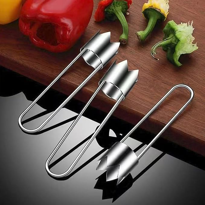 Fruit and Vegetable Corer Pepper Seed Apple Remover Bell Pepper Tomato Corer Tool Stainless Steel Kitchen Gadget (Pepper corer + Apple corer B)
