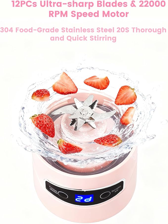 Personal Portable Blender - Smoothies & Shakes - 20Oz/600ml Large Capacity High Power Cordless Blender (Pink)