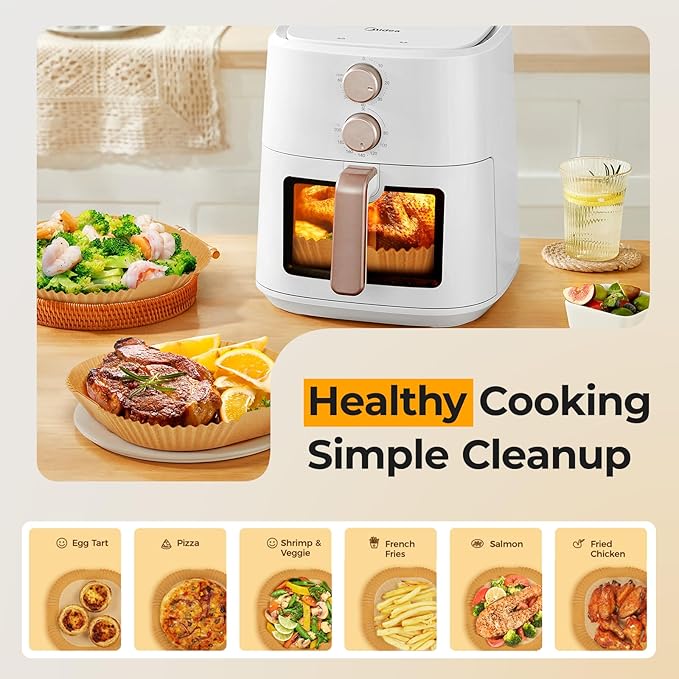300 Pcs Air Fryer Paper Liners, 8" Square Air Fryer Liners Disposable, Heavy-duty Parchment Paper for 5-8 qt Airfryer Basket, Non-Stick & Grease Proof Baking Liner for Oven Pan