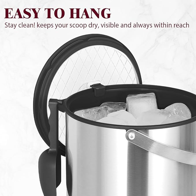 6.8L/7QT Insulated Ice Bucket with Lid & Scoop,Double-Wall Ice Bucket for Parties,Cocktail Bar(Black)