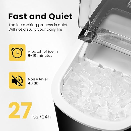 VIVOHOME Electric Portable Compact Countertop Automatic Ice Cube Maker Machine with Hand Scoop 10 Ice Bags and Self Cleaning Function 27lbs/Day Black