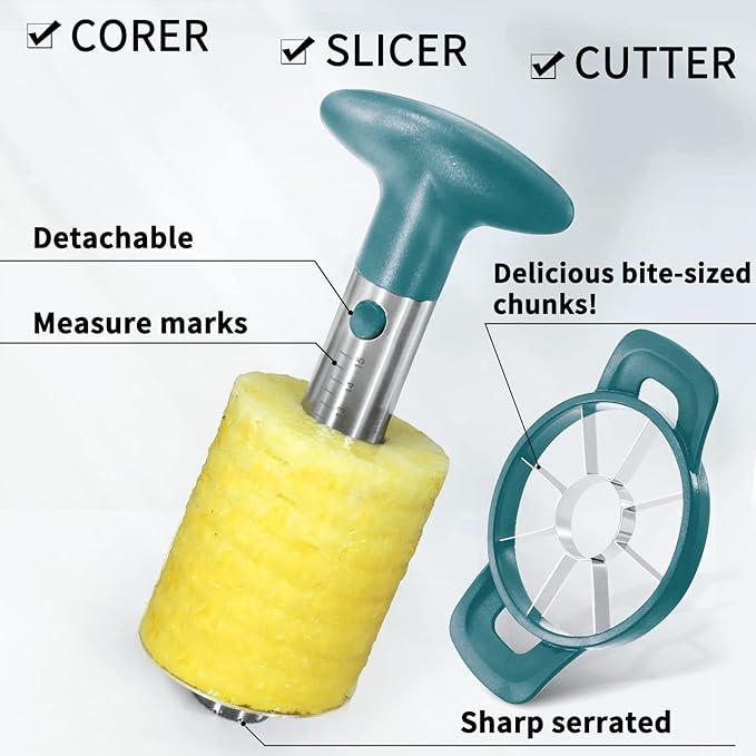 Newness Pineapple Corer and Slicer Tool, Robust Pineapple Core Remover with Upgraded Cutter & Reinforced Thicker Blade, Stainless Steel Kitchen Fruit Gadget for Diced Pineapple Rings (Green)