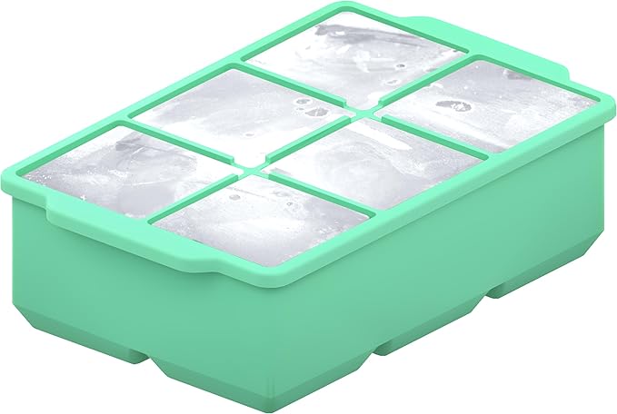 KitchFort Large Silicone Ice Cube Tray (3-Pack), Easy Release 2" Big Ice Cubes - Cocktail, Whiskey Ice Cubes Mold - Ice Trays for Freezer with Lid - Stackable Silicone Ice Tray - Green
