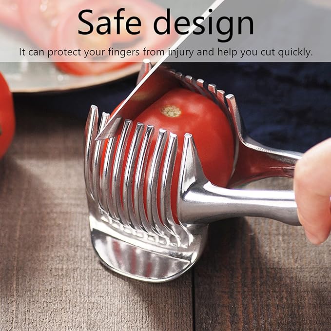 Lemon Slicer, Handheld Tomato Slicer Lemon Cutter Round Fruit Tongs Stainless Steel Onion Slicers Holder for Fruits Vegetables