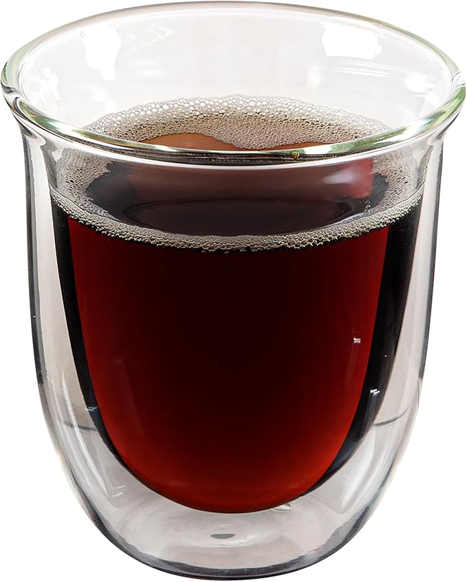Restaurantware Coffee Cup 2 Pack of 6.8 oz Insulated Double-Wall Glass Borosilicate Coffee Cup Espresso Shot Dishwasher Safe For Hot Drinks