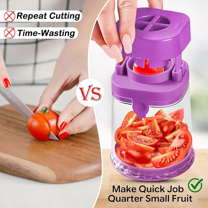 Small Fruit Cutter, Creative Strawberry & Grape Slicer, Quickly Making Fruit Vegetable Salad (Purple)