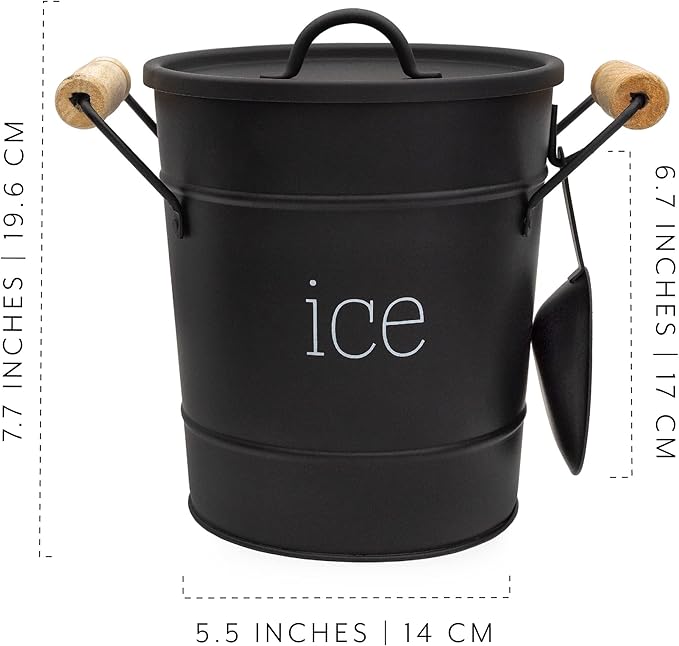 AuldHome Design Farmhouse Enamelware Ice Bucket (Black); Retro Style Insulated Metal Ice Server