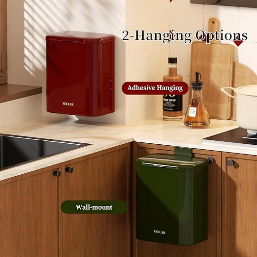 Hanging Stainless Steel Trash Can, 1.6 Gallon /6L Small Compost Bin for Kitchen Cabinet, Bathroom and Office (Green)