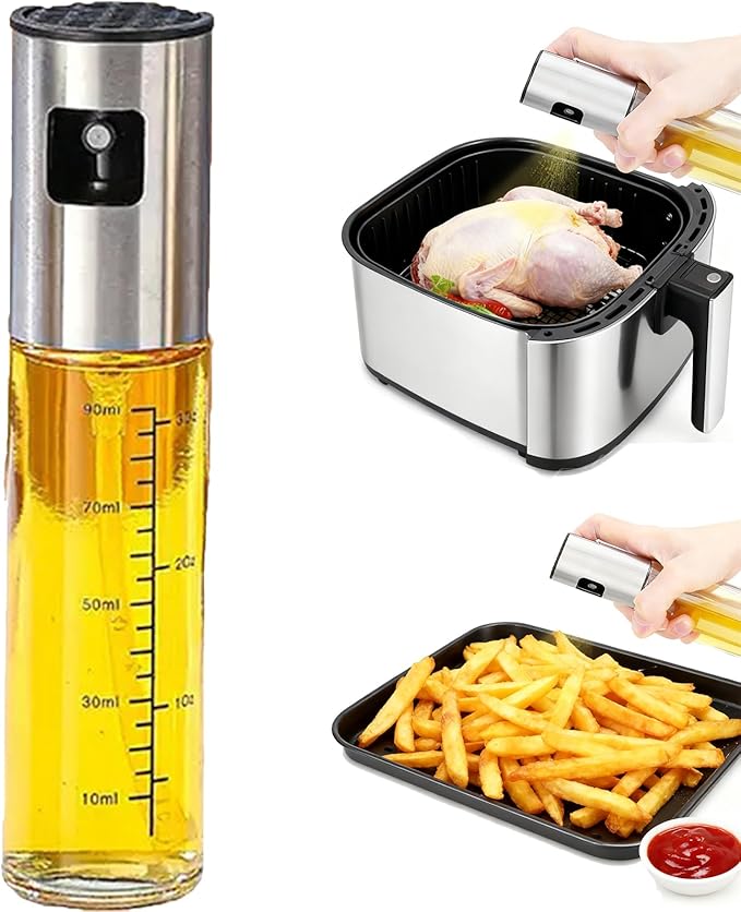 Olive Oil Sprayer, 3.5oz/100ml Oil Sprayer for Cooking, Oil Sprayer for Air Fryer, Stainless Steel Pump for Mist Spray, Food Grade Glass Metarial Mister for Kitchen Gadgets, Salad, BBQ