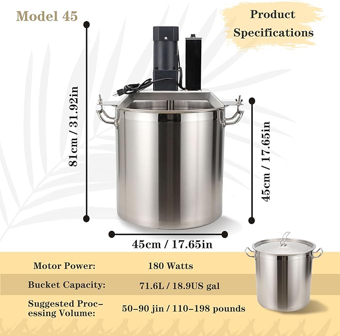 Electric Jam Mixer - Stainless Steel Automatic Pot Stirrer with 4-Blade Mixing Scraper, for Soup, Chili Sauce, Beverage, Jam & Porridge, One-Touch Operation, Commercial Food Mixing Machine (Model 45)