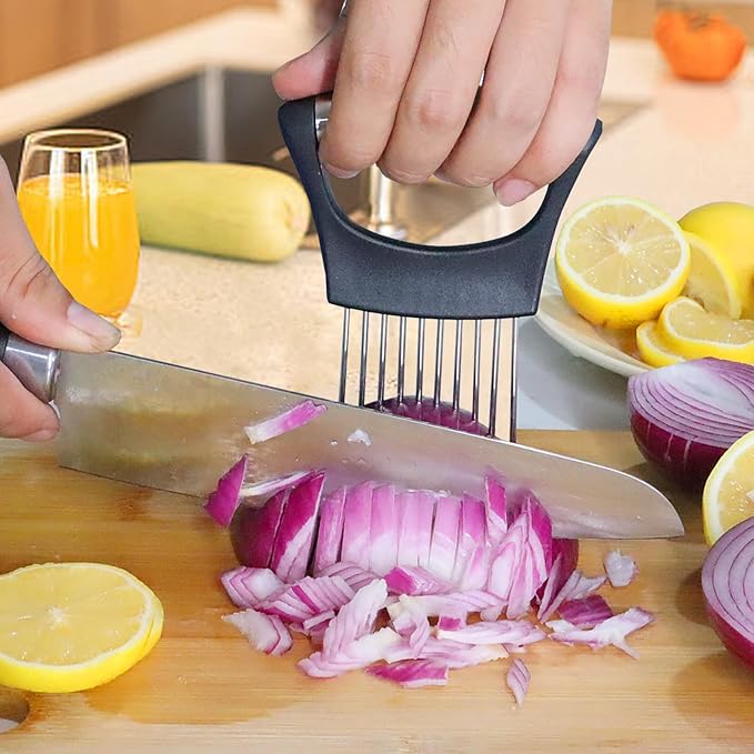 Hendiy Onion Holder for Slicing and Large Crinkle Cutter French Fry Cutter, Onion Slicer Veggie Chopper, Tomato Slicers Potato Wavy Chopper, Kitchen Food Slicer（One Onion Slicers & One Potato Cutter）