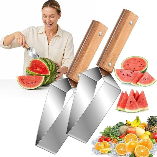 Triangle Watermelon Cutter, 2026 Precision Watermelon Cutter Slicer Tool, Stainless Steel Watermelon Cutter with Wooden Handle - Melon Slicer, Fruit Cutter for Kitchen, Picnic & BBQ (2Pcs)