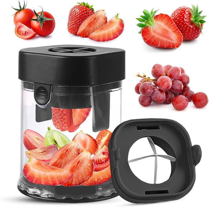 Small Fruit Cutter, Creative Strawberry & Grape Slicer, Quickly Making Fruit Vegetable Salad (Black)
