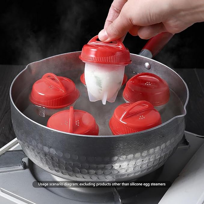 Hard Boiled Egg Maker, 6-Piece Shell-Free Egg Cooker Set, Non-Stick Easy-Clean Multifunctional Egg Boiler Kit, white