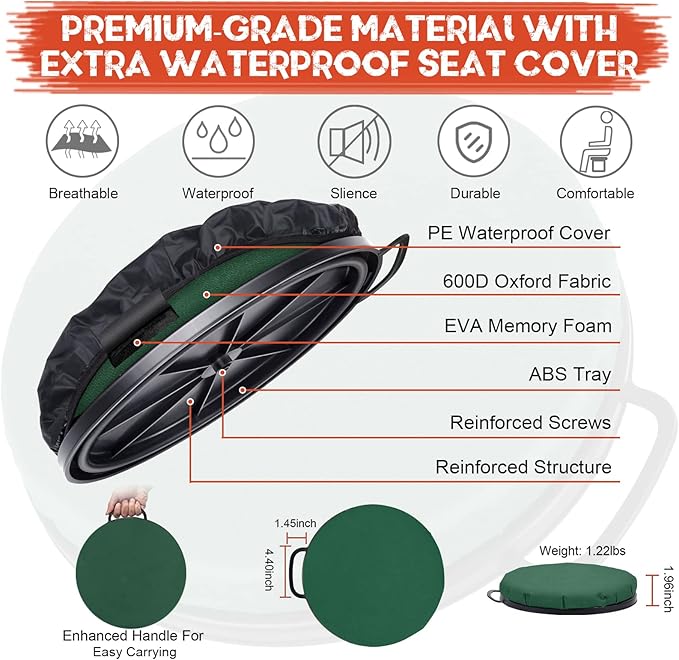 WarBull 5 Gallon Bucket Seat, 360-Degree Swivel Seat Foam Cushion Bucket Seat Lid with Waterproof Cover for Dove Duck Hunting, Fishing, Baseball, Gardening and Camping
