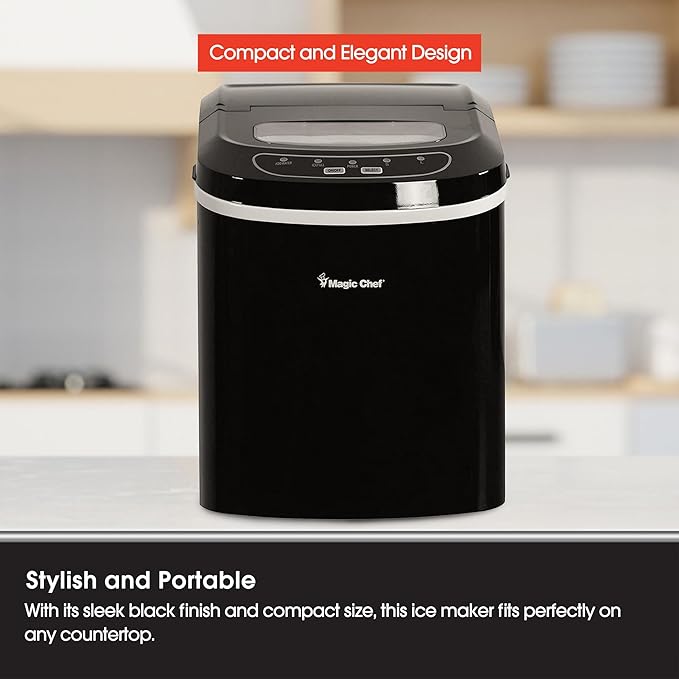 Magic Chef Portable Countertop Small Ice Maker for Kitchen or Home Bar, Tabletop, Parties, 27-Pound Capacity, Black