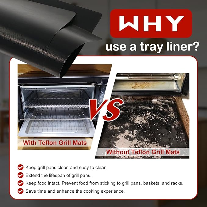 5pcs Teflon Air Fryer Liner for Gourmia GTF7460 Toaster Oven Air Fryer Combo, Reusable Nonstick Oven Mat, Heat Resistant Air Fryer Sheets, Compatible with Gourmia French Door Air Fryer Accessories